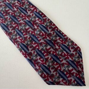 Geoffrey Beene Red and Blue Silk Surfboard and Graffiti Geometric Tie